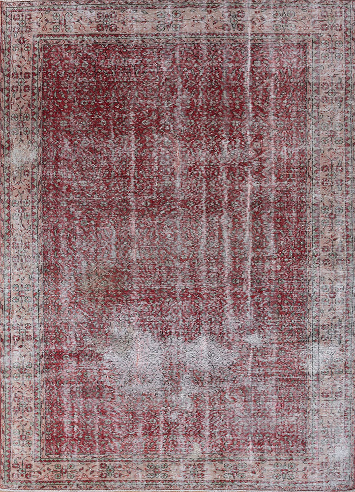 vintage red and orange wool hand knotted Rug - HeadShot