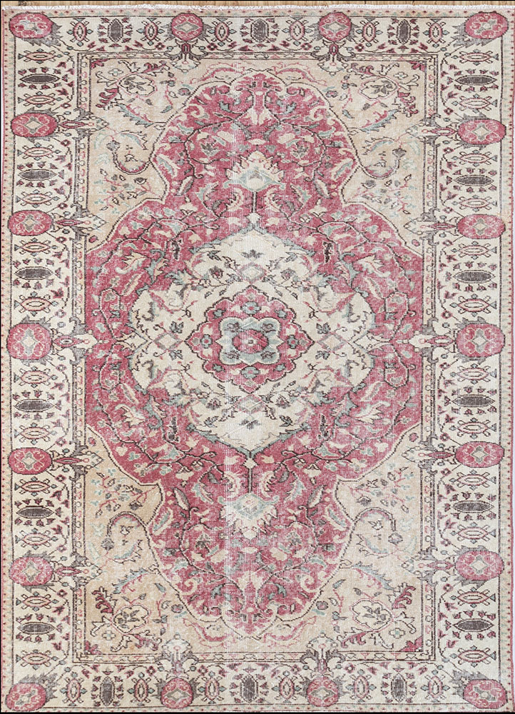 vintage red and orange wool hand knotted Rug - HeadShot