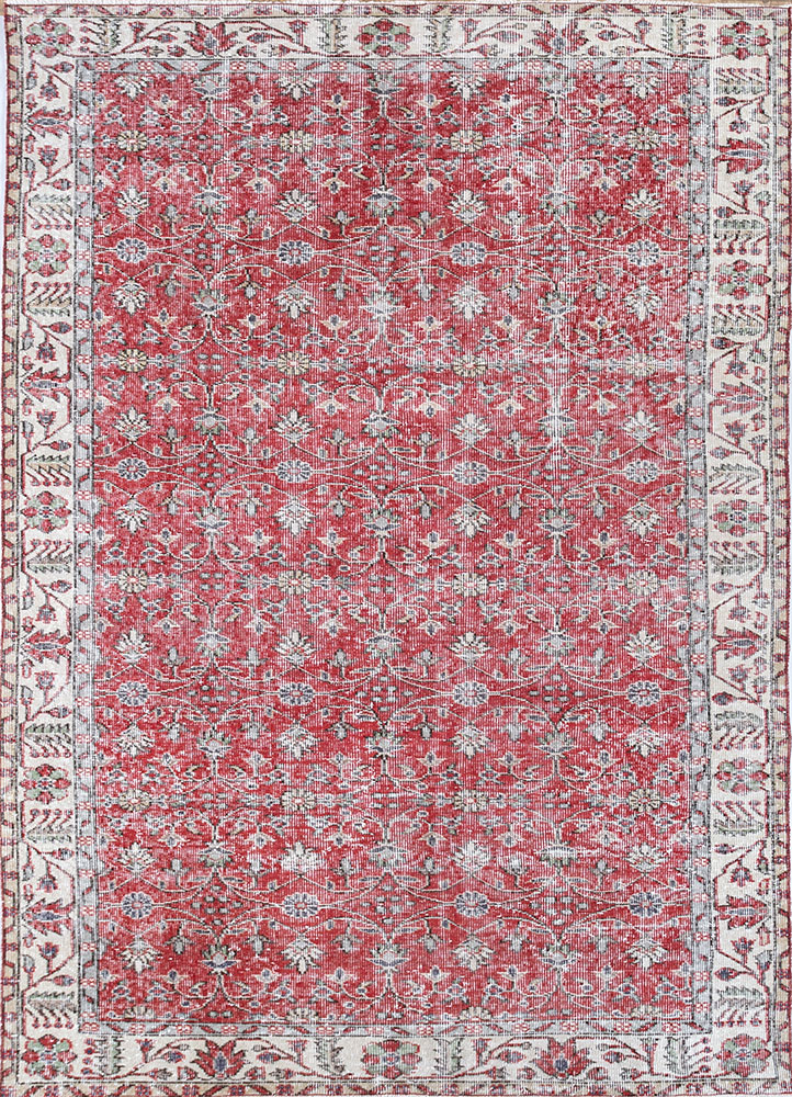 vintage red and orange wool hand knotted Rug - HeadShot