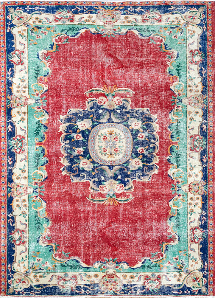 vintage multi wool hand knotted Rug - HeadShot