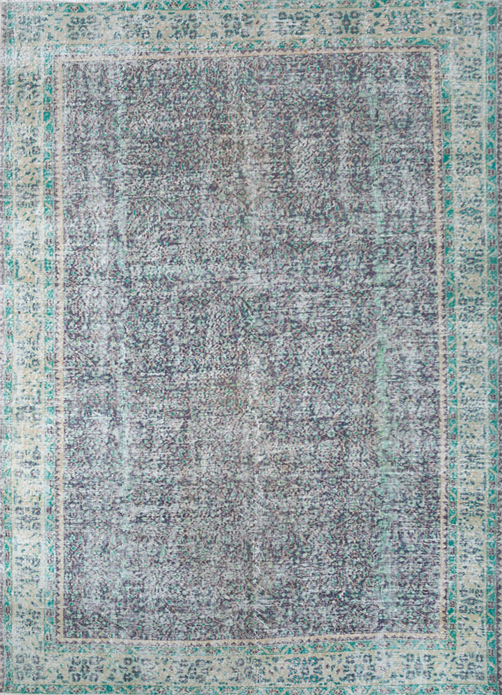 vintage grey and black wool hand knotted Rug - HeadShot
