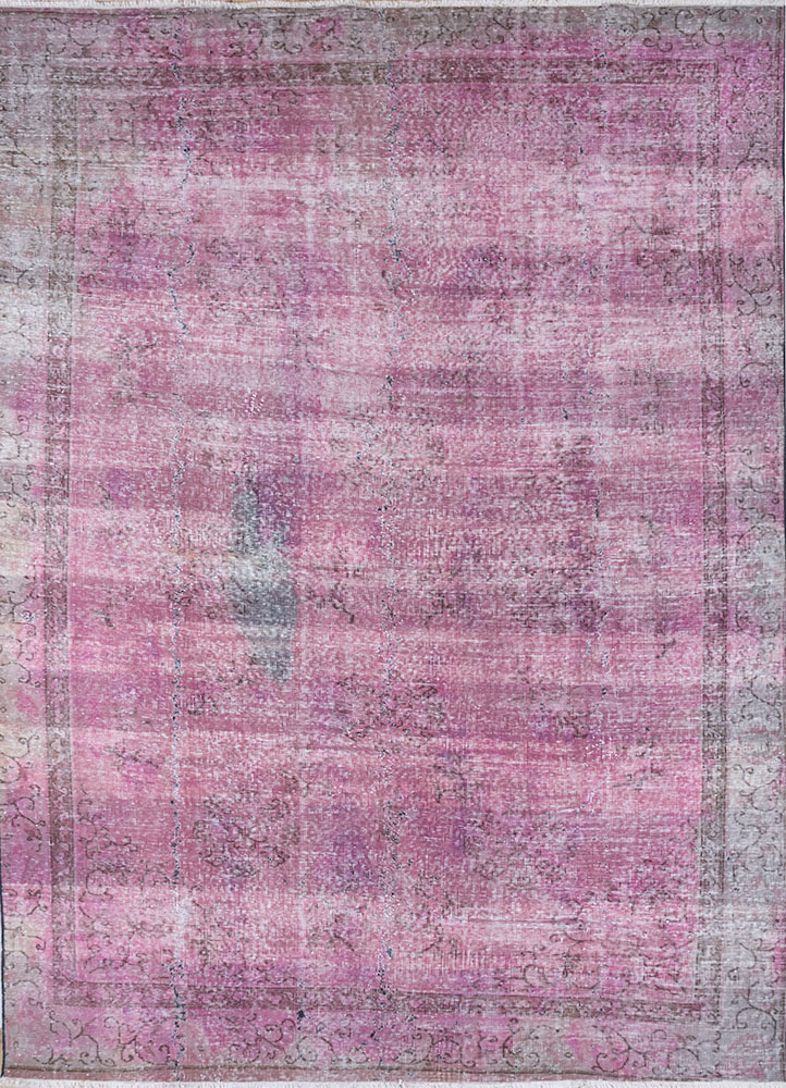 vintage pink and purple wool hand knotted Rug - HeadShot