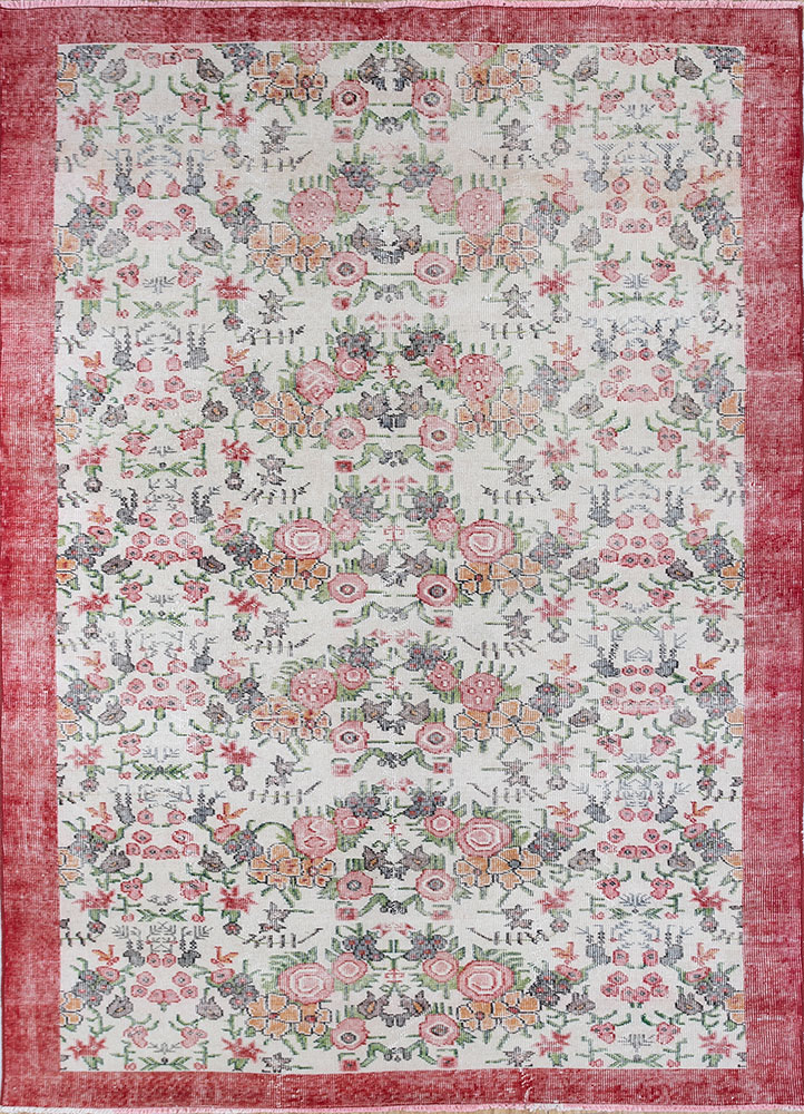 vintage red and orange wool hand knotted Rug - HeadShot