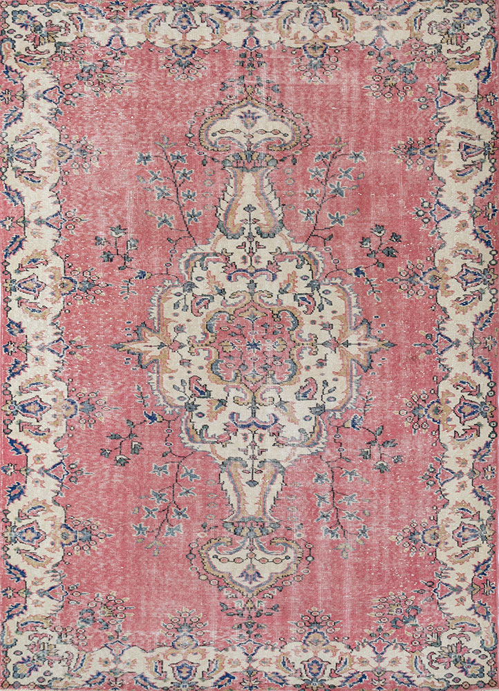 vintage red and orange wool hand knotted Rug - HeadShot