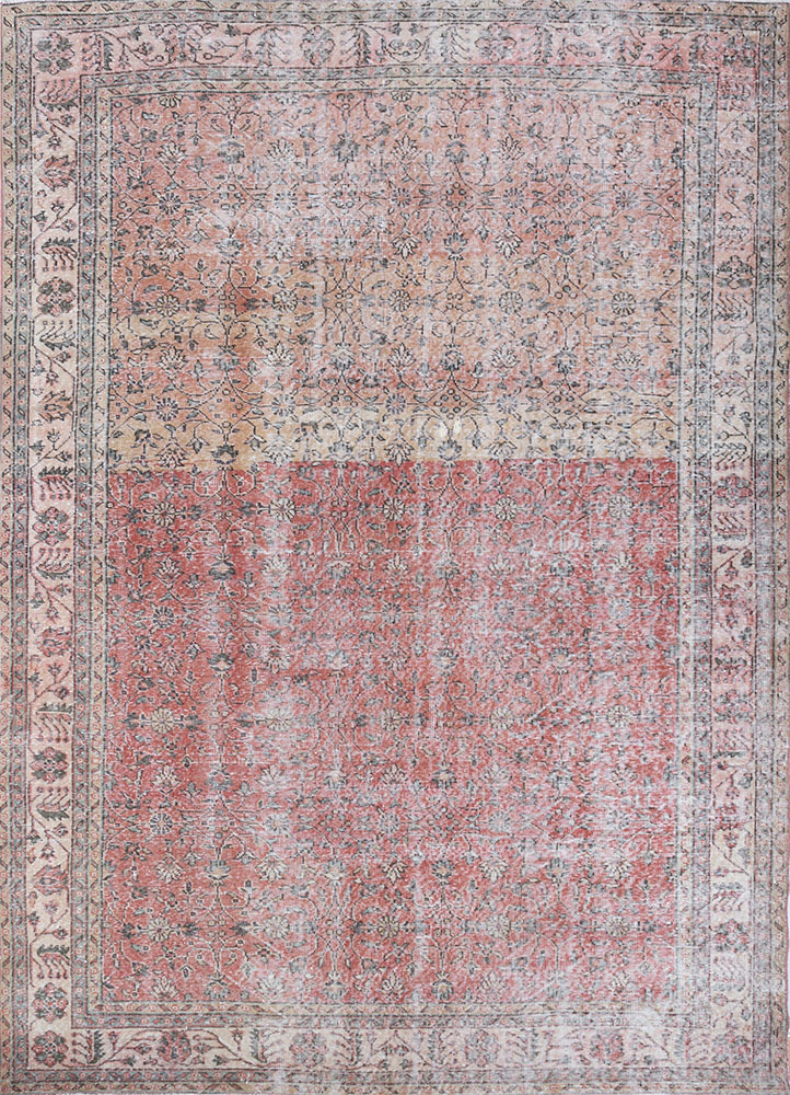 vintage red and orange wool hand knotted Rug - HeadShot