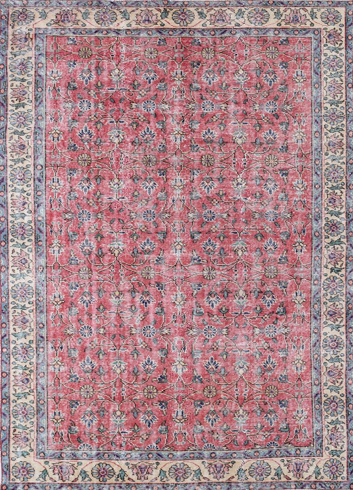 vintage red and orange wool hand knotted Rug - HeadShot