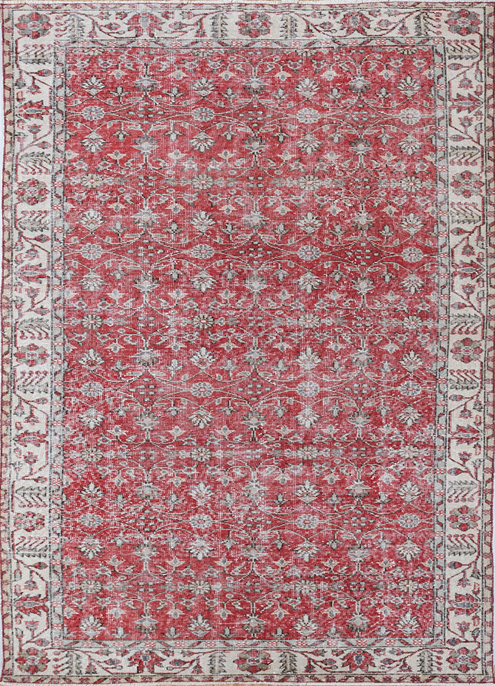 vintage red and orange wool hand knotted Rug - HeadShot