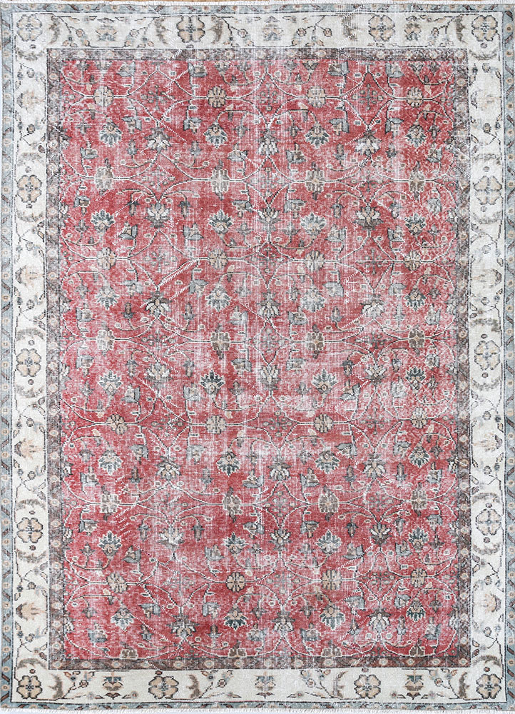 vintage red and orange wool hand knotted Rug - HeadShot