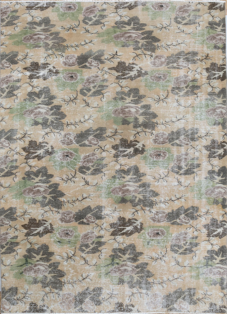 vintage beige and brown wool hand knotted Rug - HeadShot
