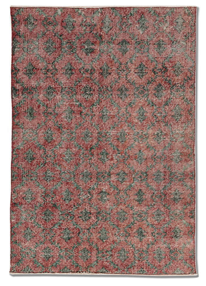 vintage red and orange wool hand knotted Rug - HeadShot
