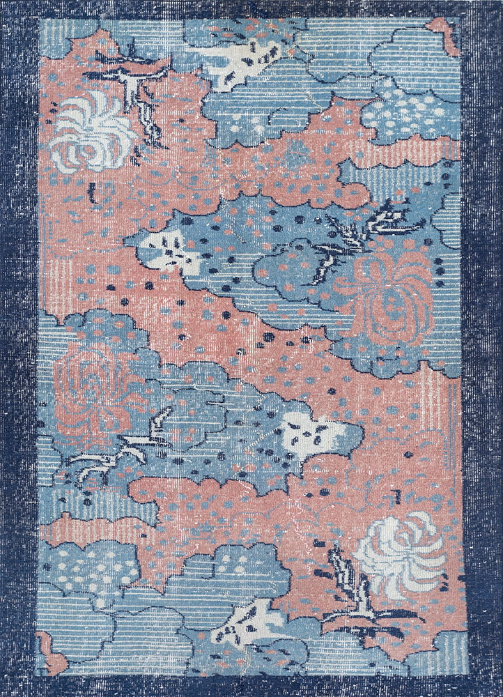 vintage blue wool hand knotted Rug - HeadShot