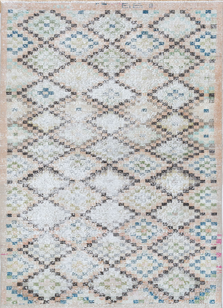 vintage beige and brown wool hand knotted Rug - HeadShot
