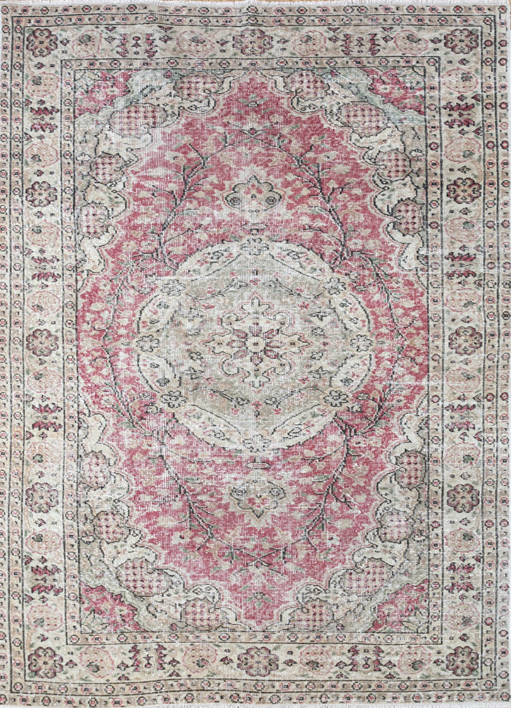 vintage red and orange wool hand knotted Rug - HeadShot