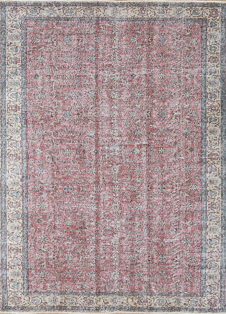 vintage red and orange wool hand knotted Rug - HeadShot