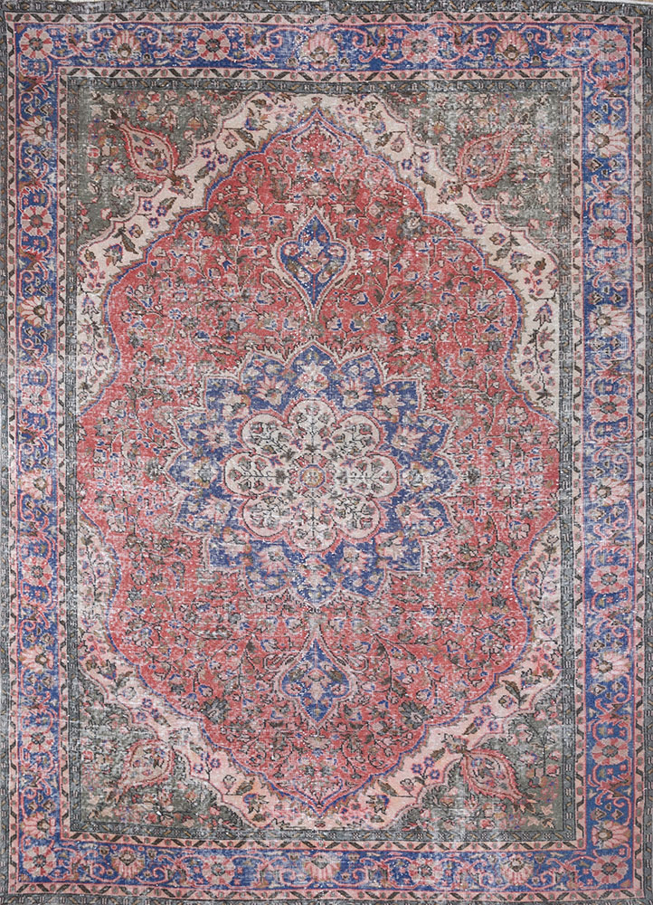 vintage multi wool hand knotted Rug - HeadShot
