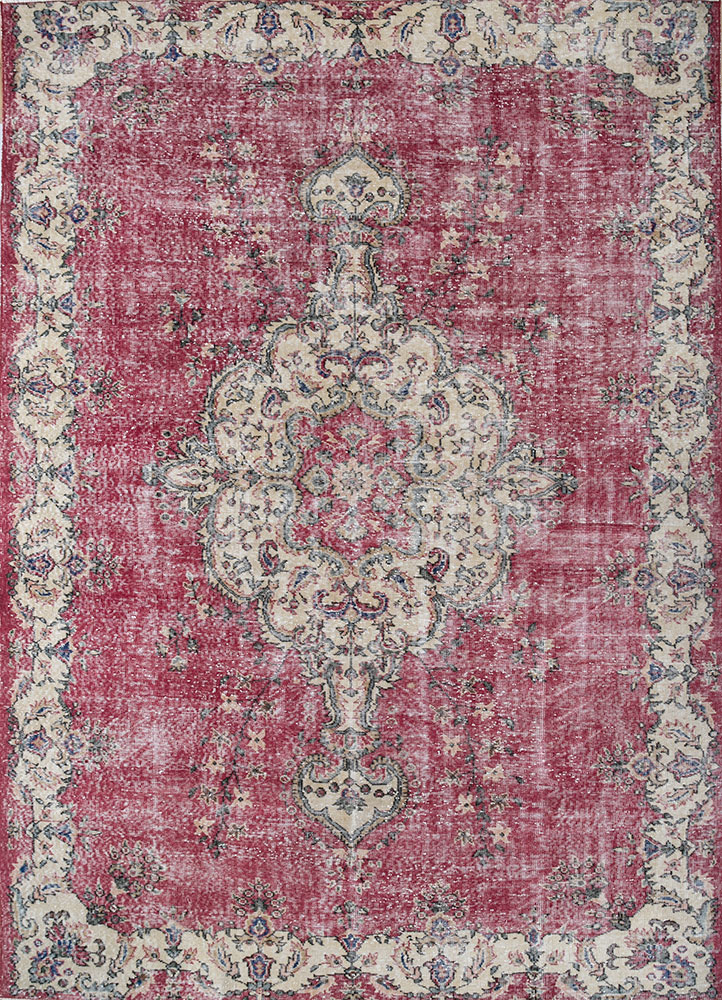 vintage red and orange wool hand knotted Rug - HeadShot