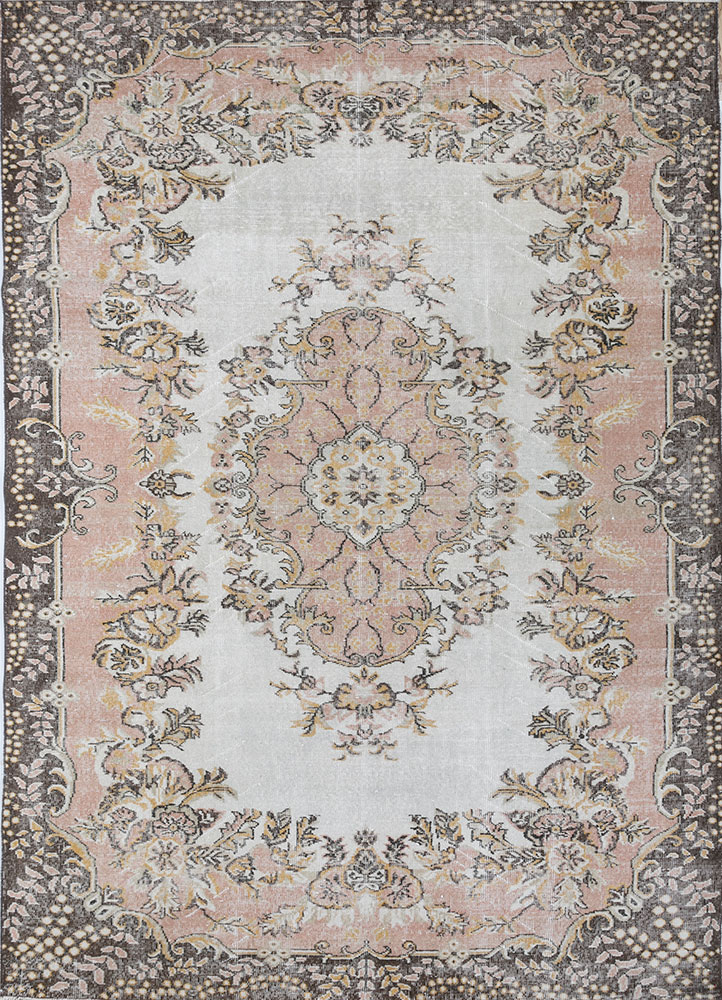 vintage red and orange wool hand knotted Rug - HeadShot