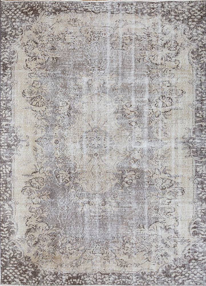 vintage beige and brown wool hand knotted Rug - HeadShot
