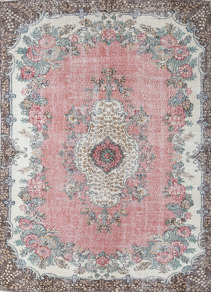 vintage red and orange wool hand knotted Rug - HeadShot