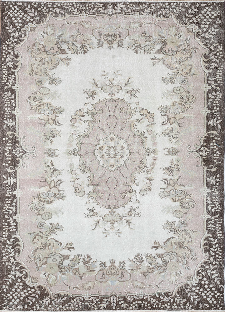 vintage beige and brown wool hand knotted Rug - HeadShot