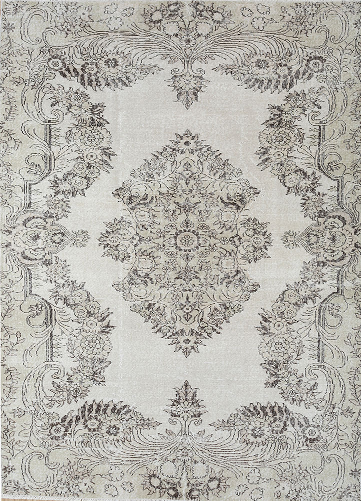 vintage beige and brown wool hand knotted Rug - HeadShot