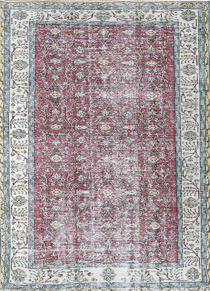 vintage red and orange wool hand knotted Rug - HeadShot