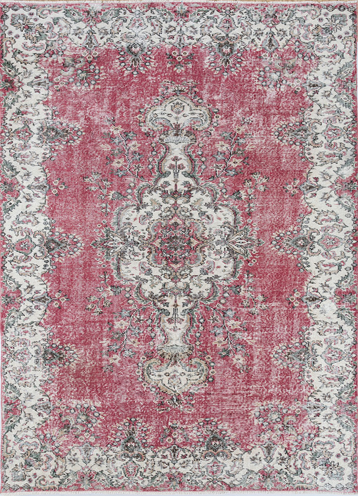 vintage pink and purple wool hand knotted Rug - HeadShot