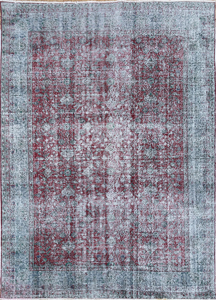 vintage pink and purple wool hand knotted Rug - HeadShot