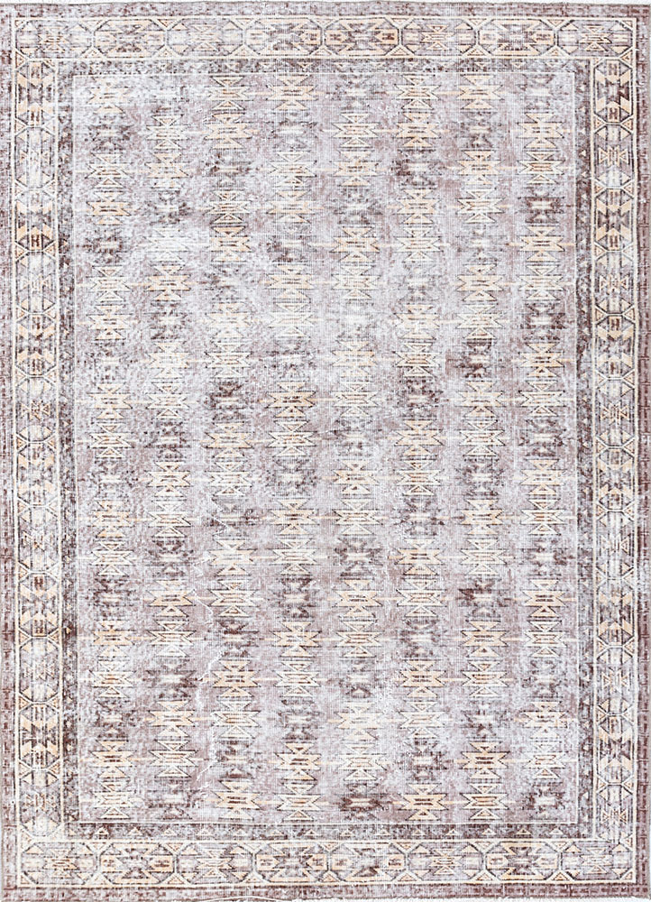 vintage beige and brown wool hand knotted Rug - HeadShot