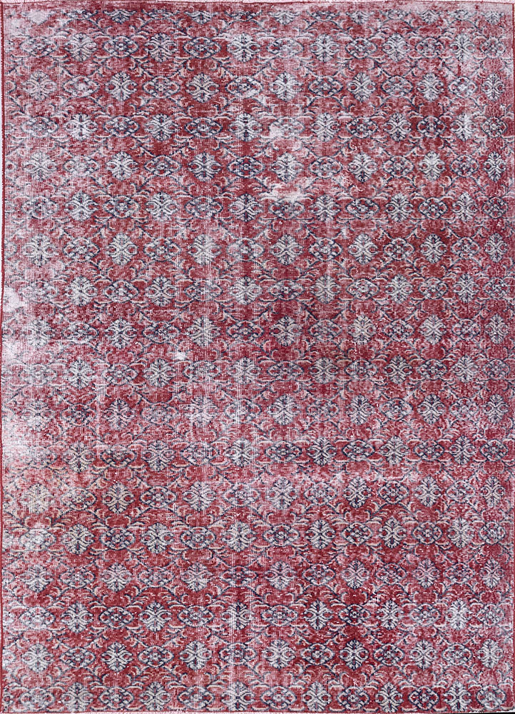 vintage red and orange wool hand knotted Rug - HeadShot