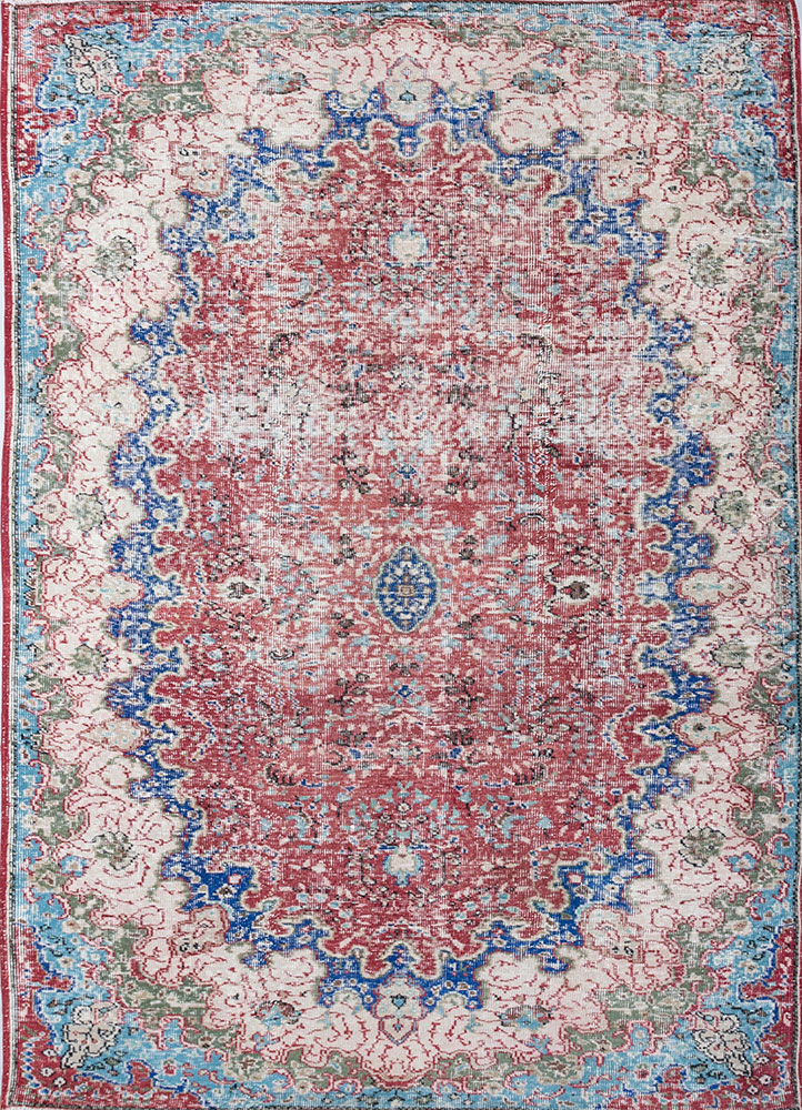 vintage red and orange wool hand knotted Rug - HeadShot