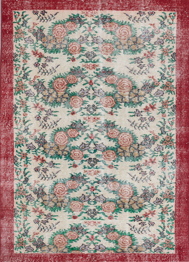 vintage red and orange wool hand knotted Rug - HeadShot