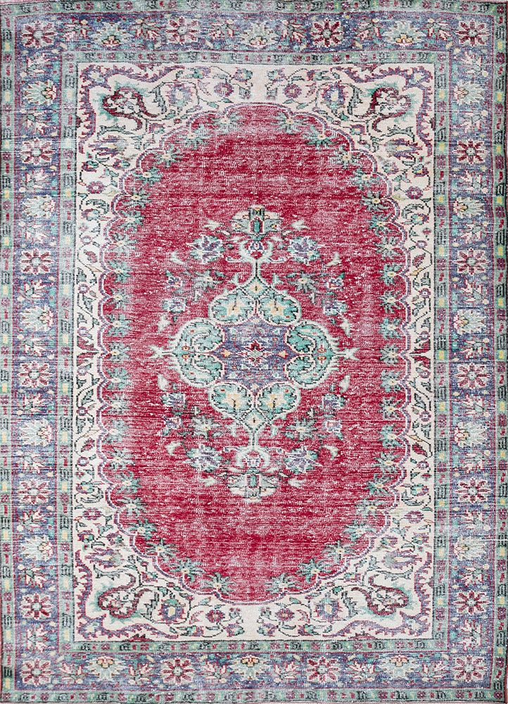 vintage red and orange wool hand knotted Rug - HeadShot