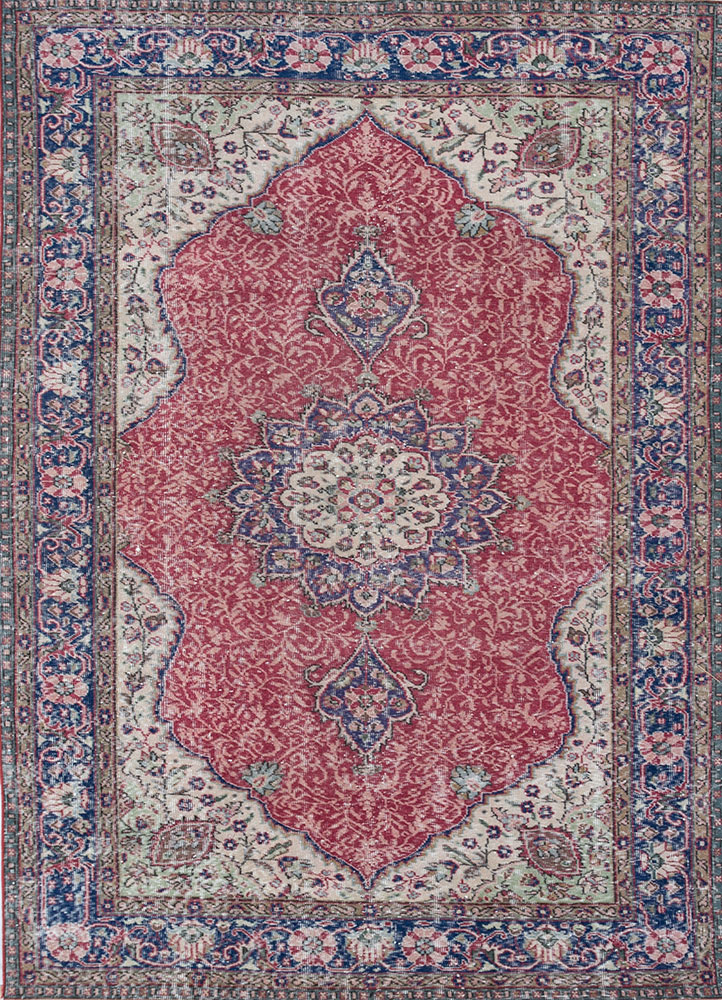 vintage pink and purple wool hand knotted Rug - HeadShot