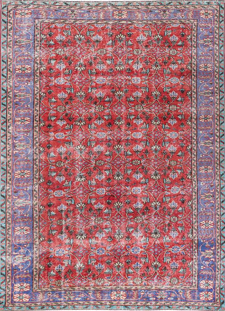 vintage red and orange wool hand knotted Rug - HeadShot
