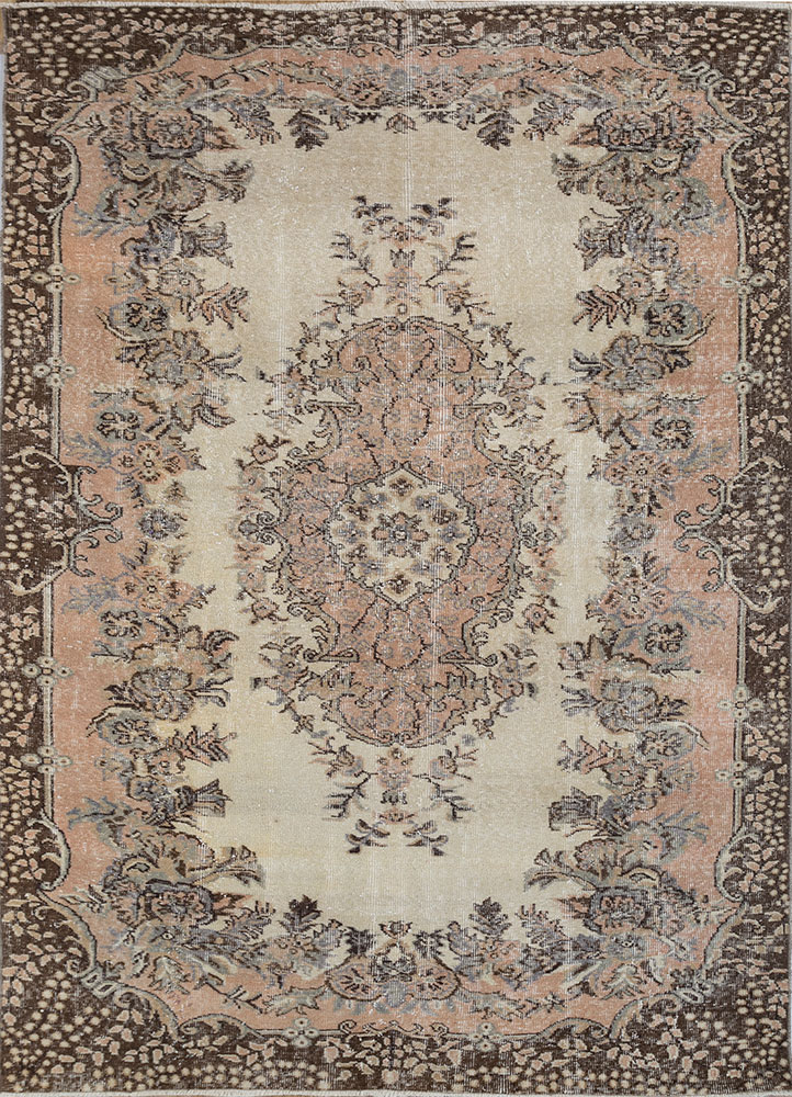 vintage beige and brown wool hand knotted Rug - HeadShot