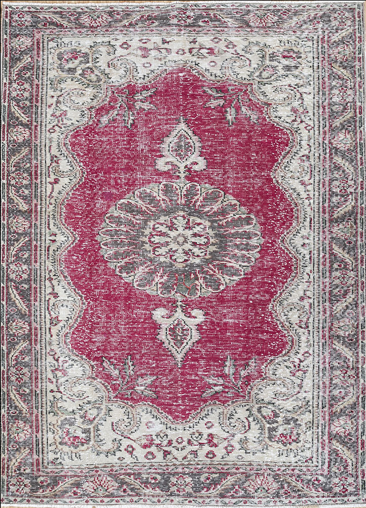 vintage red and orange wool hand knotted Rug - HeadShot