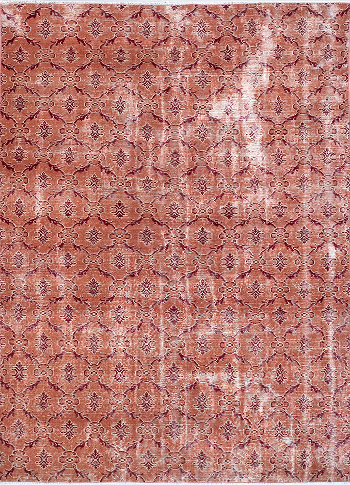 vintage red and orange wool hand knotted Rug - HeadShot