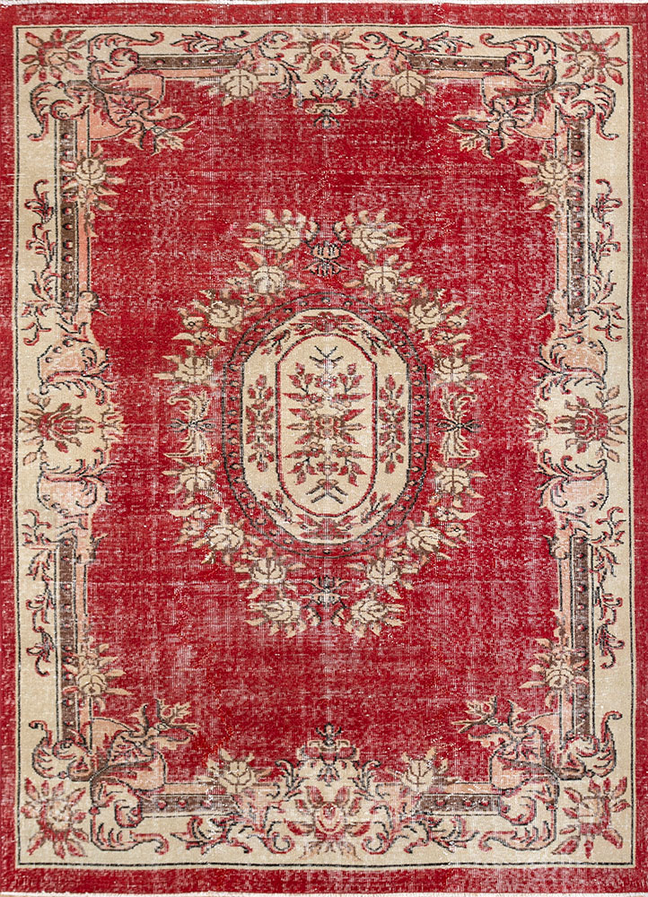 vintage red and orange wool hand knotted Rug - HeadShot