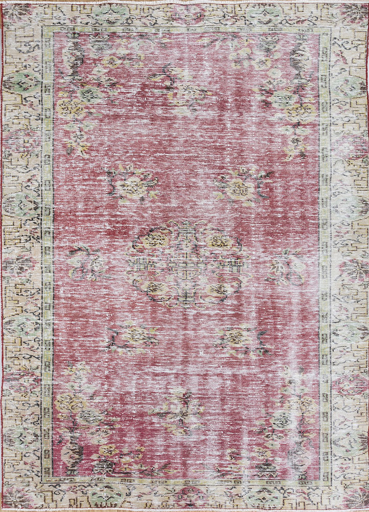 vintage red and orange wool hand knotted Rug - HeadShot