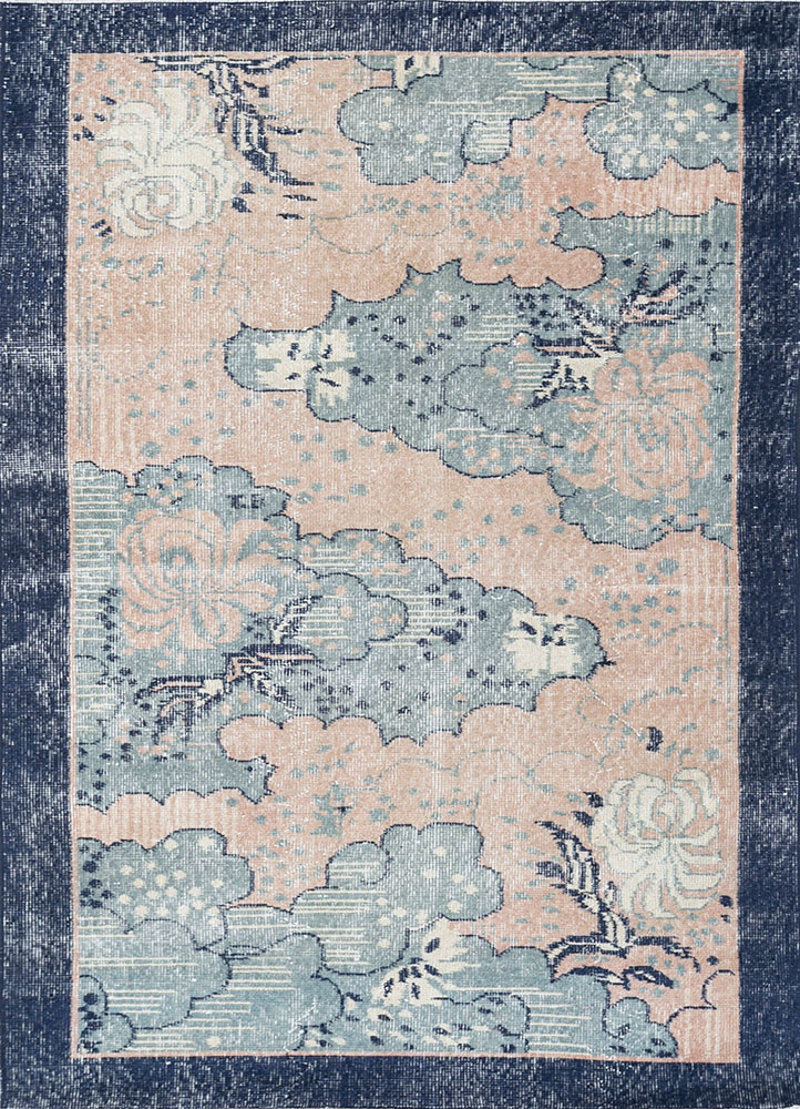 vintage blue wool hand knotted Rug - HeadShot