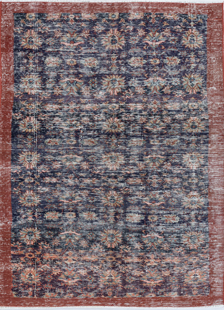vintage blue wool hand knotted Rug - HeadShot