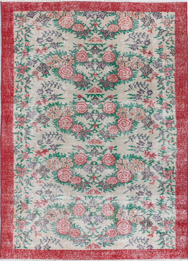 vintage green wool hand knotted Rug - HeadShot