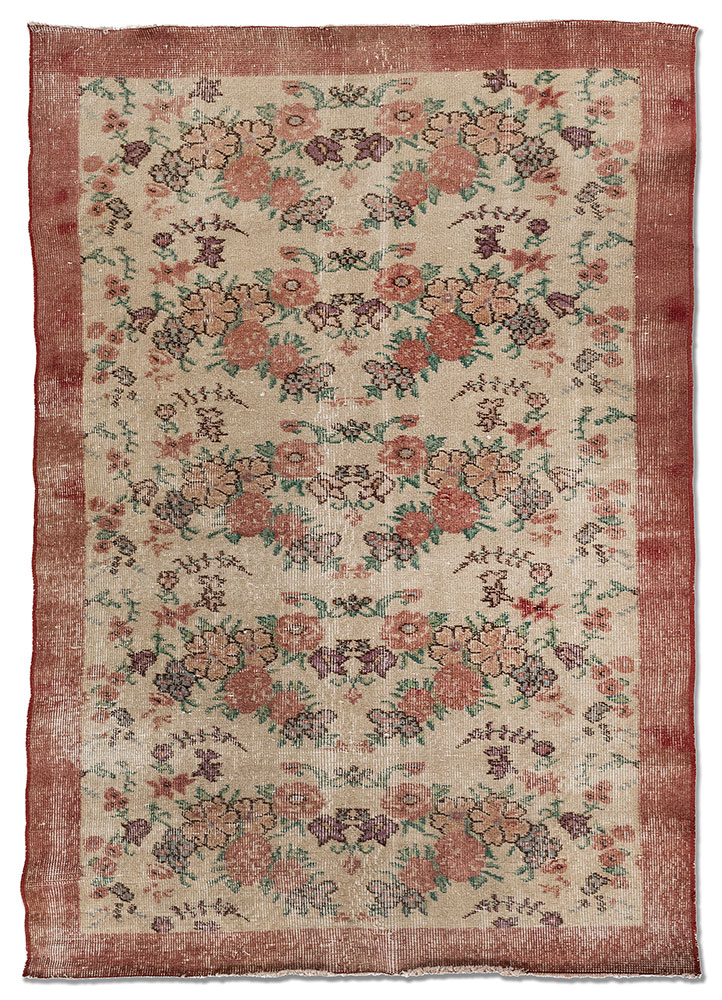 vintage red and orange wool hand knotted Rug - HeadShot