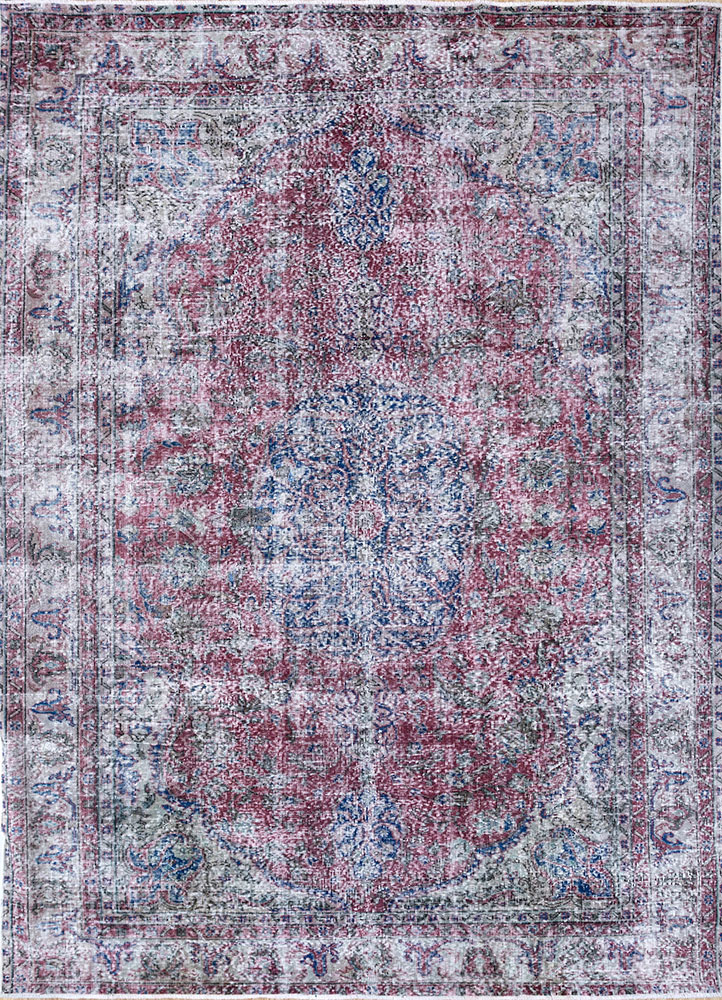 vintage pink and purple wool hand knotted Rug - HeadShot