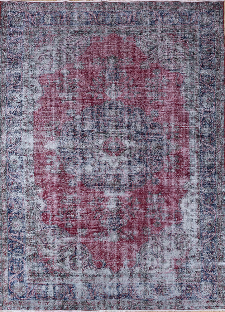 vintage red and orange wool hand knotted Rug - HeadShot