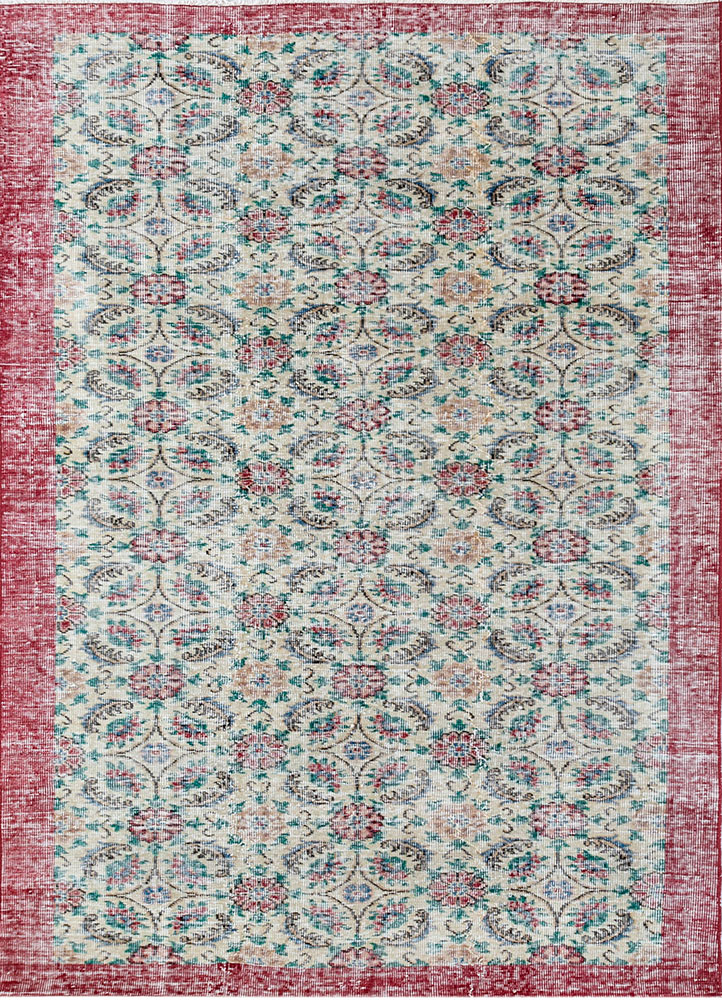 vintage red and orange wool hand knotted Rug - HeadShot