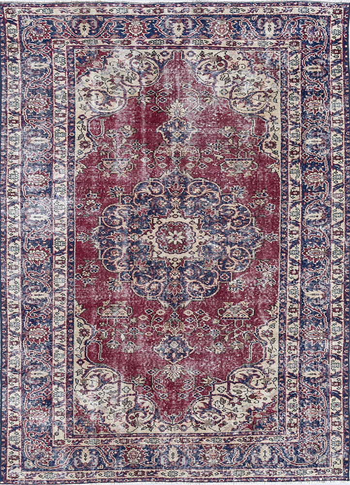 vintage red and orange wool hand knotted Rug - HeadShot