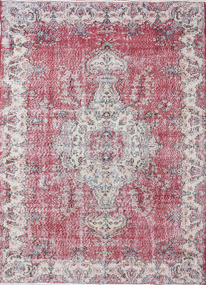 vintage red and orange wool hand knotted Rug - HeadShot