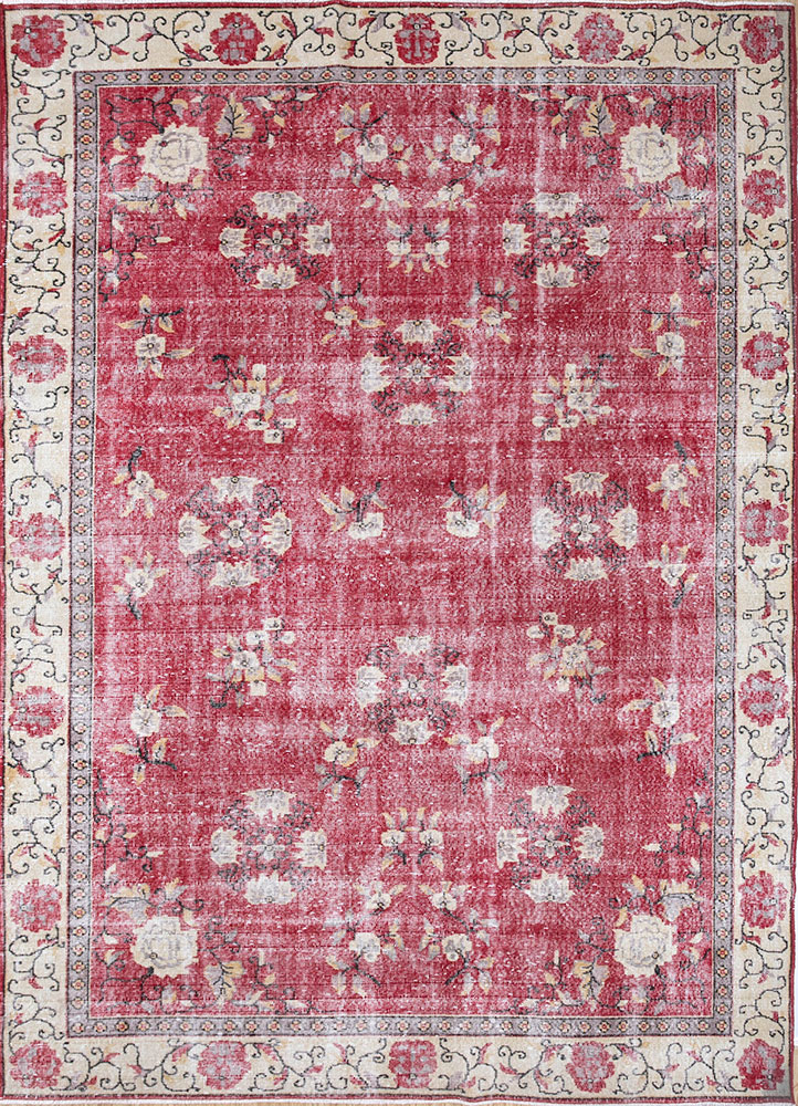 vintage red and orange wool hand knotted Rug - HeadShot
